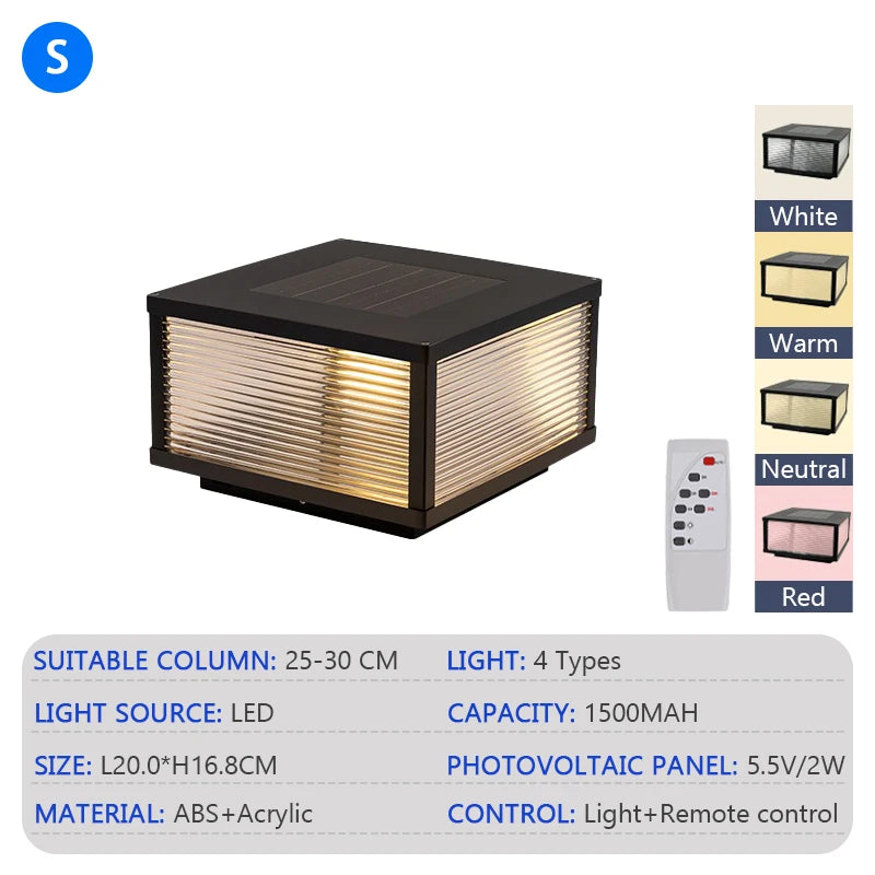 LED Solar Column Light Outdoor Ip65 Waterproof Solar Lamp Strip Remote Control Garden Courtyard Compound Wall Decor Lighting