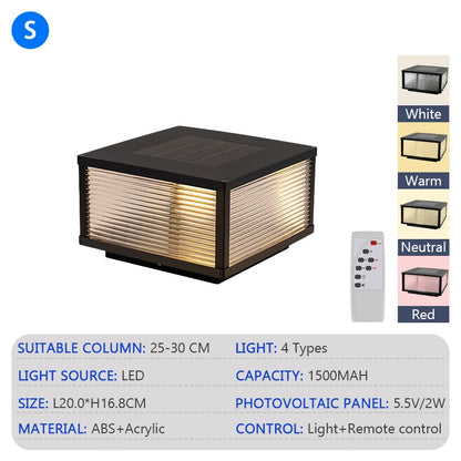LED Solar Column Light Outdoor Ip65 Waterproof Solar Lamp Strip Remote Control Garden Courtyard Compound Wall Decor Lighting