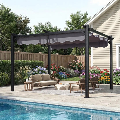 10'x12' Outdoor Pergola with Retractable Canopy, Patio Metal Heavy-Duty Gazebo Shelter for Backyard, Deck, Garden, Customized