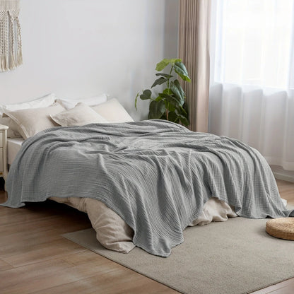 Large 6-Layer Gauze Blanket All-Season Soft Breathable for Adults Sofa or Bed Bedding Hand Wash Only Neutral Beige for Men Women