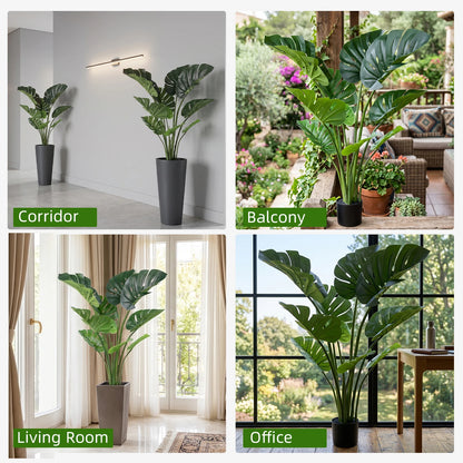 1/2PCS Artificial Monstera Deliciosa Tree, Fake Tropical Palm Plant with Pot, Faux Swiss Cheese Plant for Home Living Room Bedroom Office Decor, Indoor Outdoor Greenery Decoration