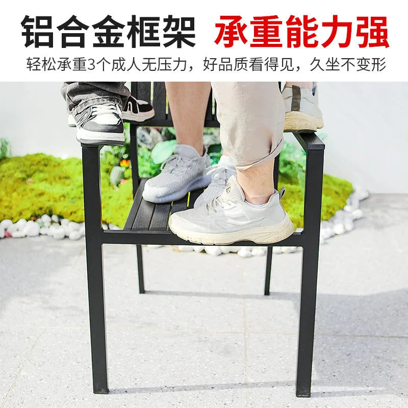 Plastic Timber Weatherproof Outdoor Furnishing Suite, Full Meal Assembly for Hotel Courtyard Open-air Leisure Dining
