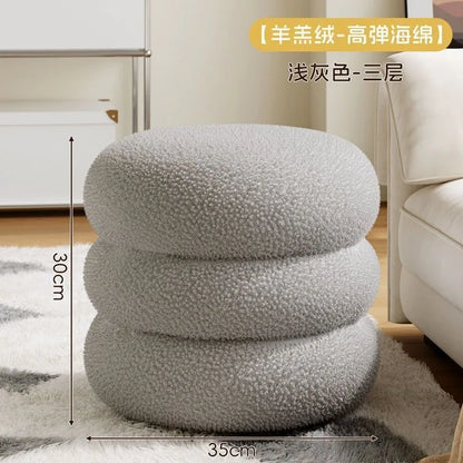 Living room small stool lamb wool bench household round stool Internet celebrity children sofa stool low stool simple pier shoe