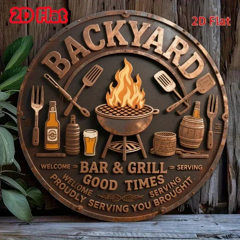 Vintage Backyard Bar & Grill Metal Sign -, Ideal for Home, Office, Garage, Patio, and More, Outdoor Decor, Perfect for Room Deco
