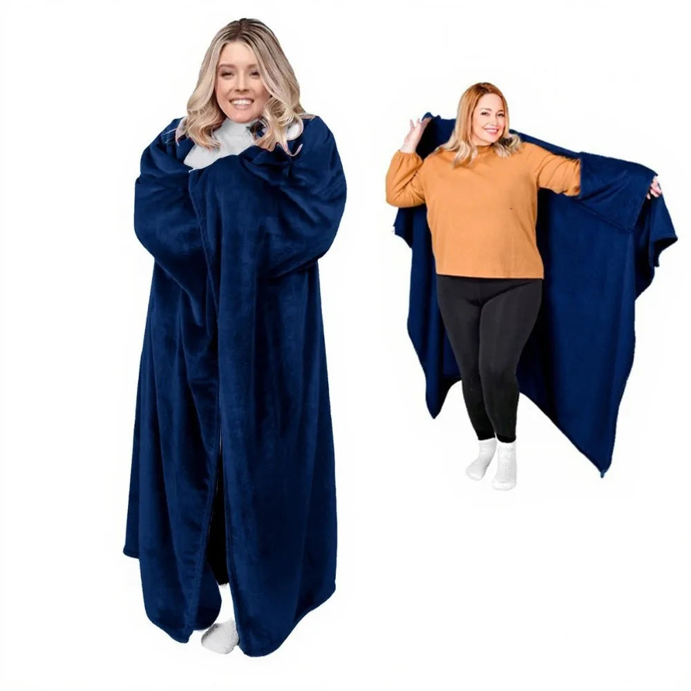 Cozy Flannel Winter Wearable Blanket Thickened Sofa Throw Blanket Washable Soft Leisure Blanket Winter