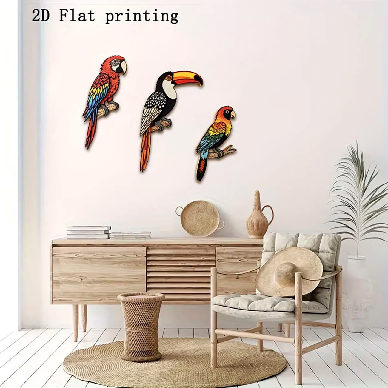 3Pcs Tropical Bird Wooden Wall Decor Set, Parrot Toucan Wood Wall Art for Home
