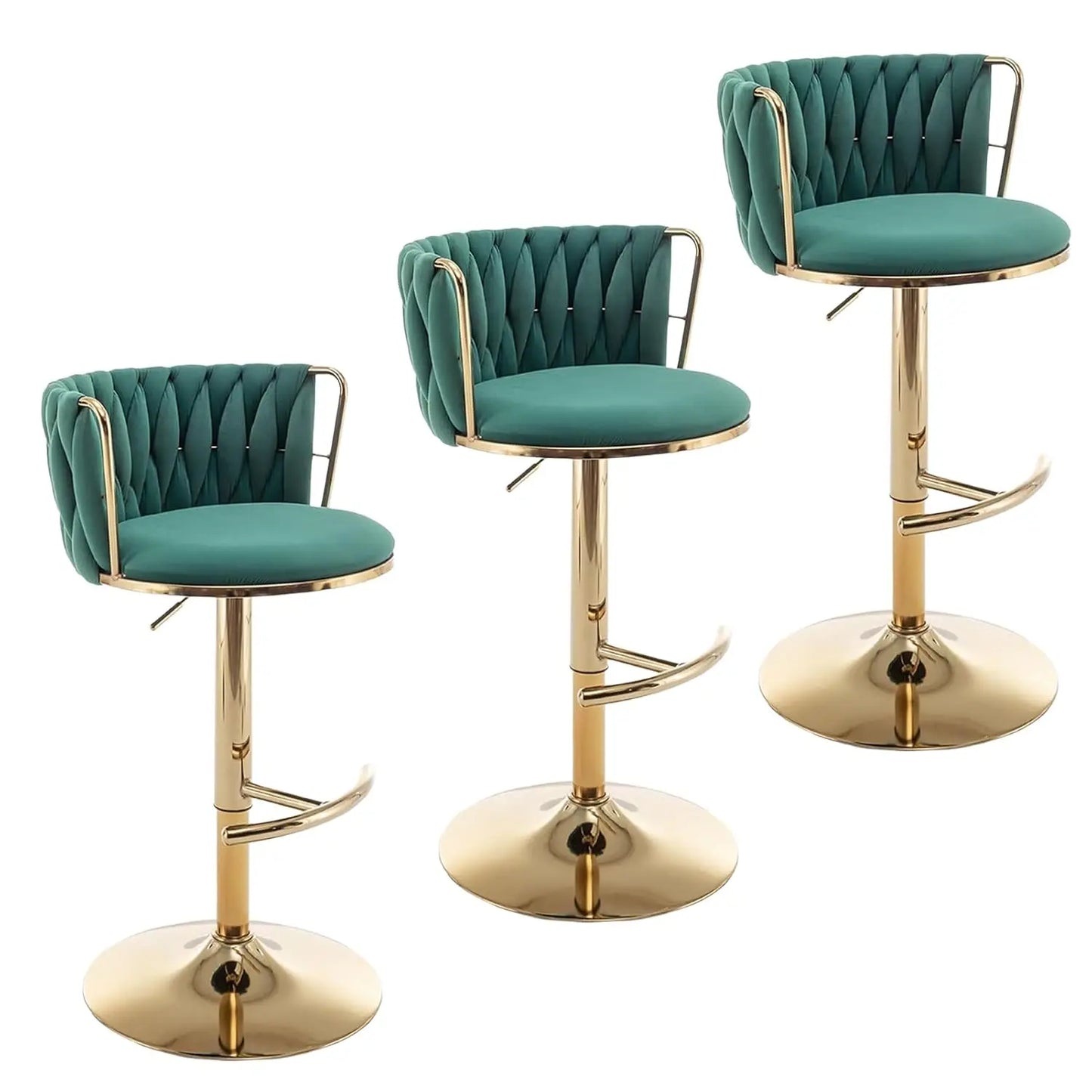 Gold Velvet Bar Stools Set of 3, Swivel Counter Height Bar Stools with Back, Adjustable Woven Barstools for Kitchen, Customized