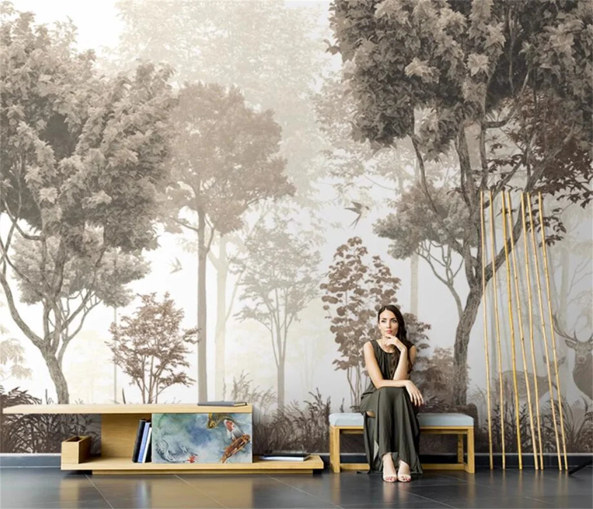 custom European landscape wallpapers oil painting TV background American retro restaurant wallpaper living room big tree mural