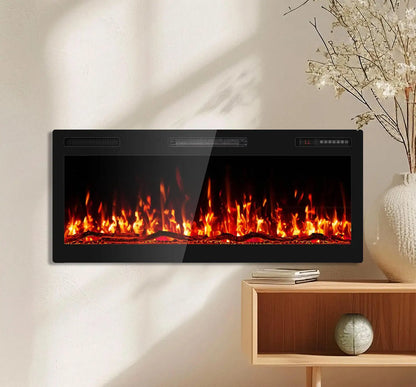 Modern Electric Fireplace, Wooden Wall Mounted LED Flame Heater, Remote Control Indoor Decorative Fireplace, Heavy Duty