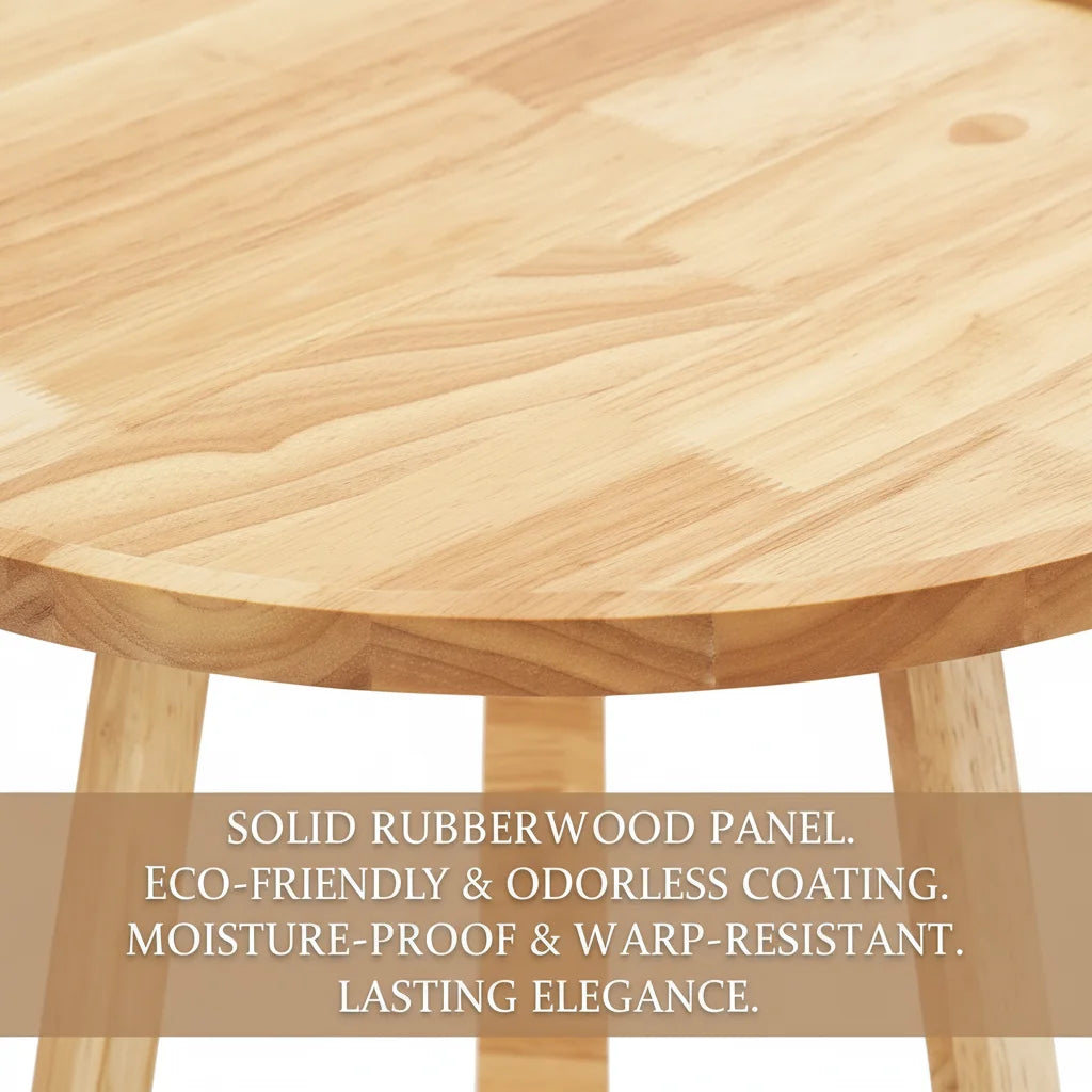 Small Round Side Table, Side Table for Small Spaces, Modern Couch End Table, 2-Tier Rubberwood Nightstand for Living Room Bedroom, 50x50x60cm, Natural Wood Color