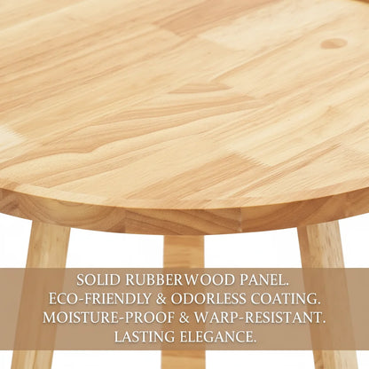Small Round Side Table, Side Table for Small Spaces, Modern Couch End Table, 2-Tier Rubberwood Nightstand for Living Room Bedroom, 50x50x60cm, Natural Wood Color