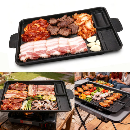 Korean Grill Pan for Indoor Outdoor Cooking Non-Stick Coated Smokeless BBQ Rectangular Barbecue Plate with Oil Hole