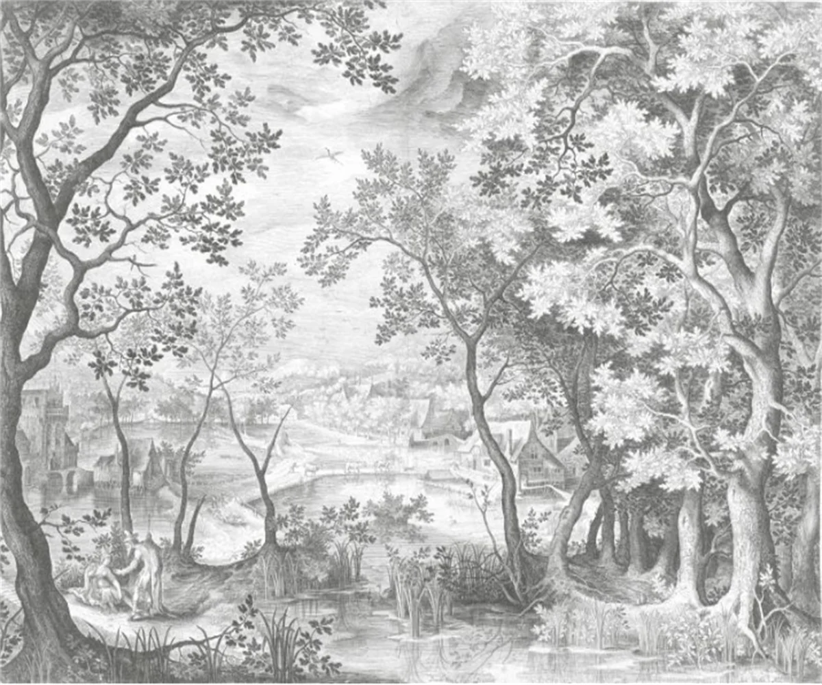 Customized French Wallpaper TV Background Wall Wallpaper Hand Drawn Black and White Forest Living Room Bedroom Papier Peint