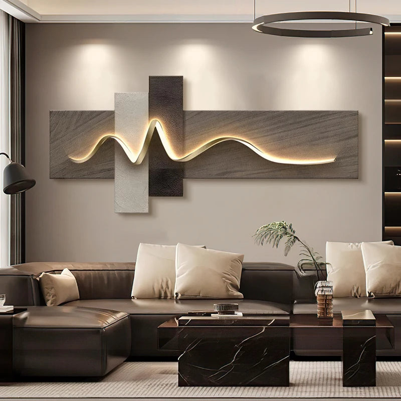 Main bedroom living room geometric office decor painting with lights luxury sofa TV background wall hanging picture bedroom beds