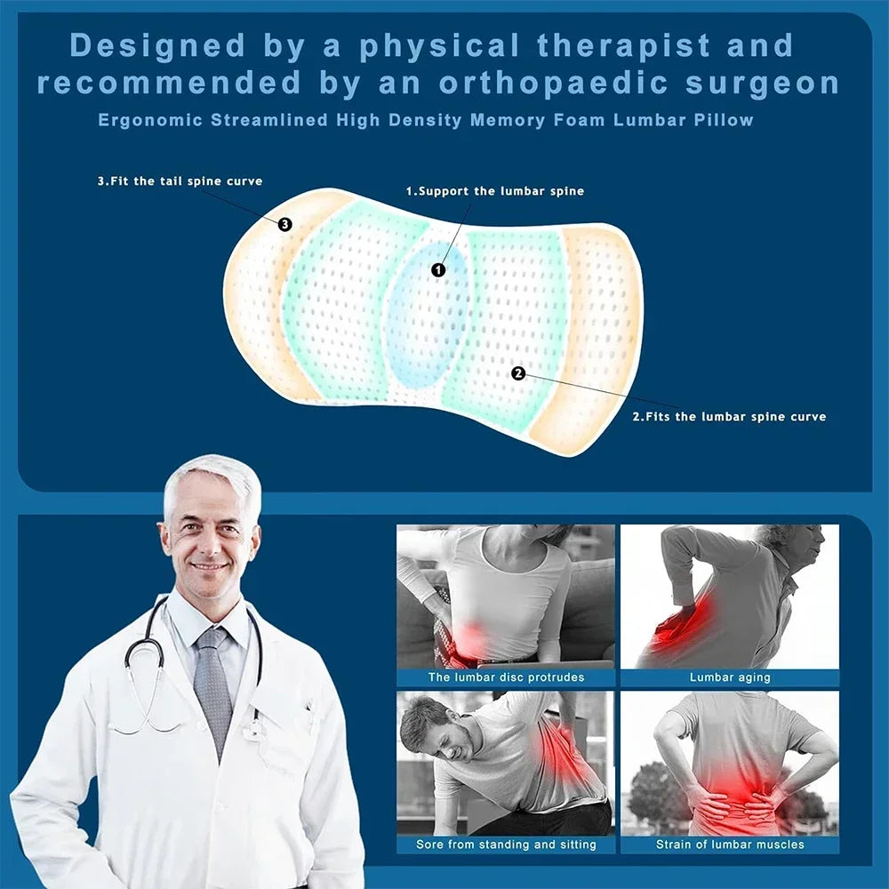 Memory Foam Lumbar Support Pillow for Lower Back Pain Relief for Car Seats, Office Chairs, Gaming Consoles,Sofas,Recliners,Beds