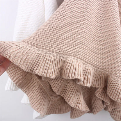 Ruffle Knitted Blanket For Kids Soft Cotton Throw Blanket Cuddle Stroller Swaddling Crib Blanket For Newborn