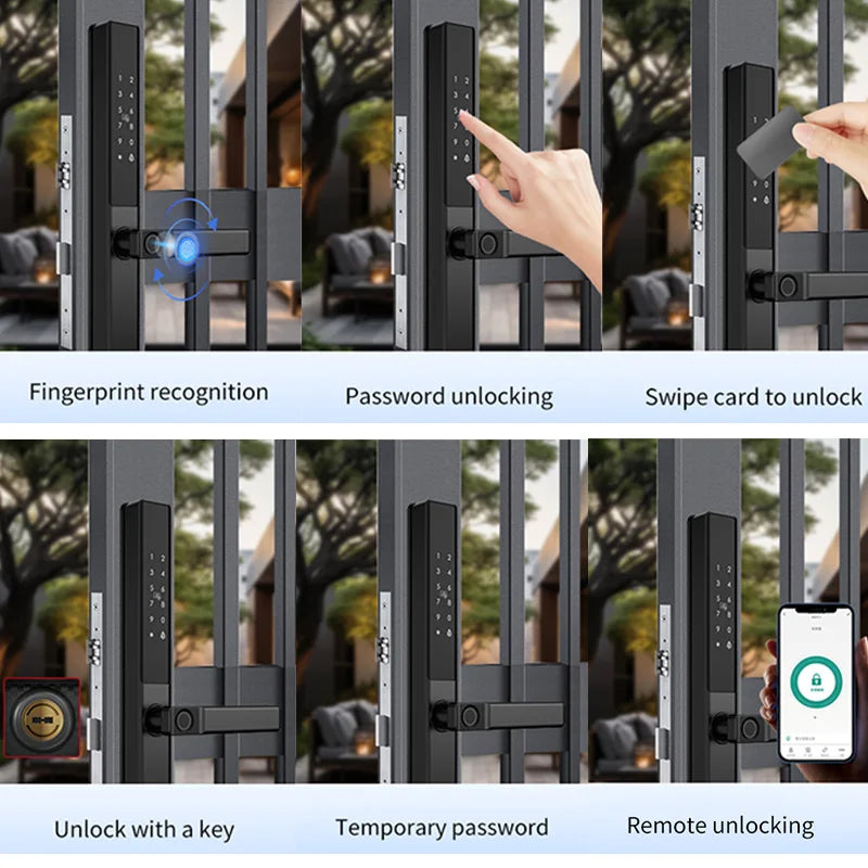 Double-Side Waterproof  Smart Door Lock Fingerprint Password Card Tuya App Bridge-Cut For Outdoor Pull Push Sliding Grille Door
