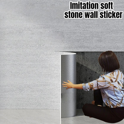 Stone Textured Imitation Roman Travertine Slate Wallpaper Self Adhesive Thickened Stretchable Flexible Wall Sticker Decoration.