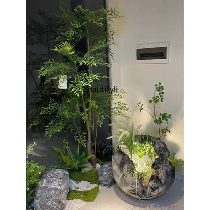 A85 Artificial Green Plant Spherical Bubble Carving Soft Decoration Hallway Indoor and Outdoor Rockery Lighting Ornaments