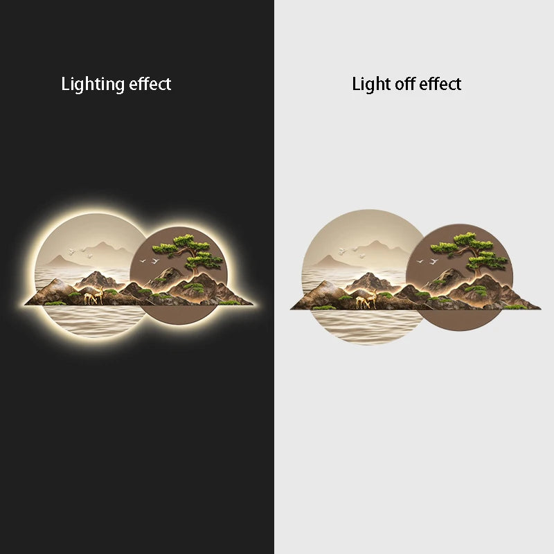 Light Luxury Living Room Painting New Led Light Mural Room Decoration Wall Lamp Living Room Home Interior Art Mural Accessories