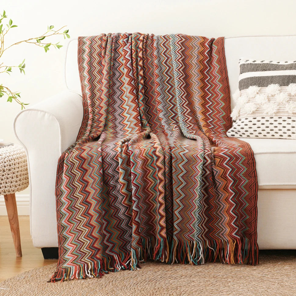 Battilo Boho Throw Blanket Lightweight Knit Throw With Tassels Bohemian woven Sofa Blankets Soft Bed Plaid Decorative Blanket