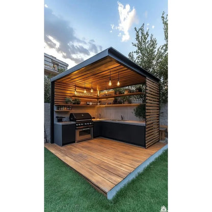 Outdoor Kitchen BBQ Cabinet Premium Stainless Steel with Mini Fridge LED Lights Storage for Patio Garden Grilling Station