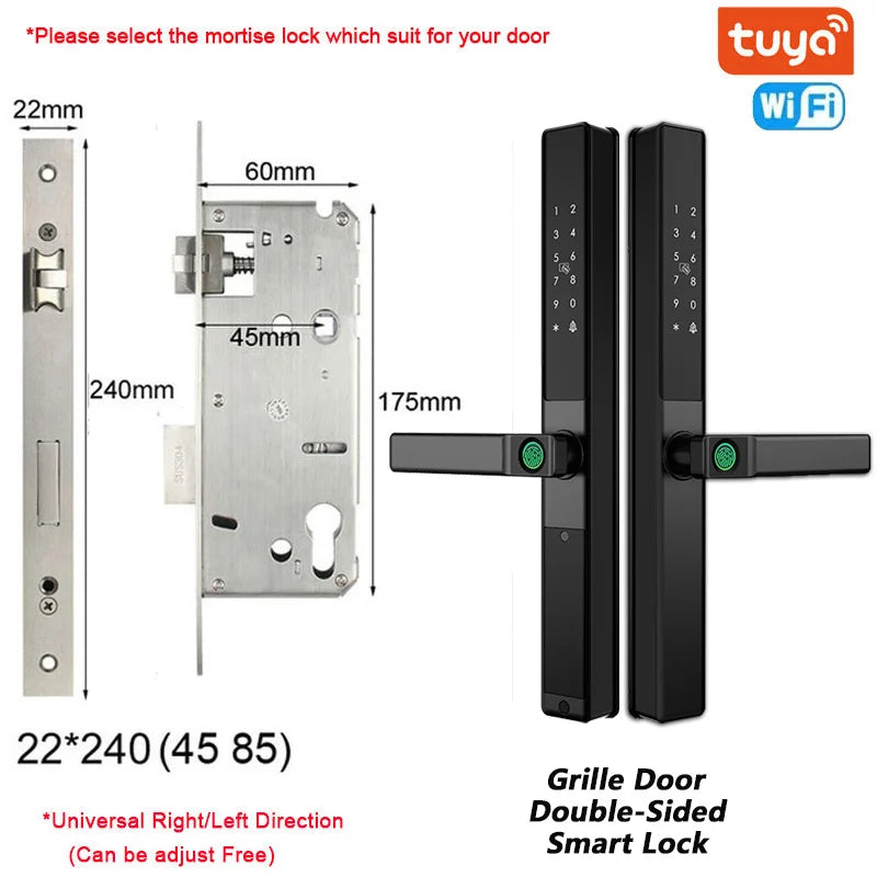 Double-Side Waterproof  Smart Door Lock Fingerprint Password Card Tuya App Bridge-Cut For Outdoor Pull Push Sliding Grille Door
