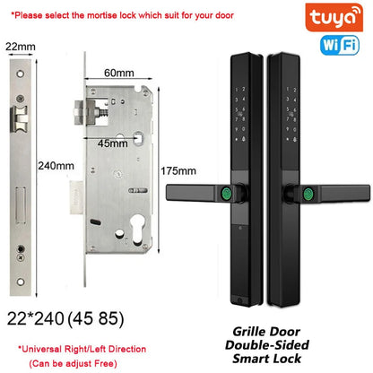 Double-Side Waterproof  Smart Door Lock Fingerprint Password Card Tuya App Bridge-Cut For Outdoor Pull Push Sliding Grille Door