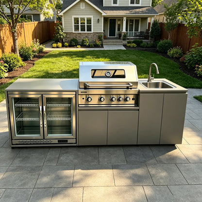 Modern Modular Practical 304 Stainless Steel Outdoor Kitchen Sets With Grill Cooktop Sink Fridge LED For Backyard Patio Garden