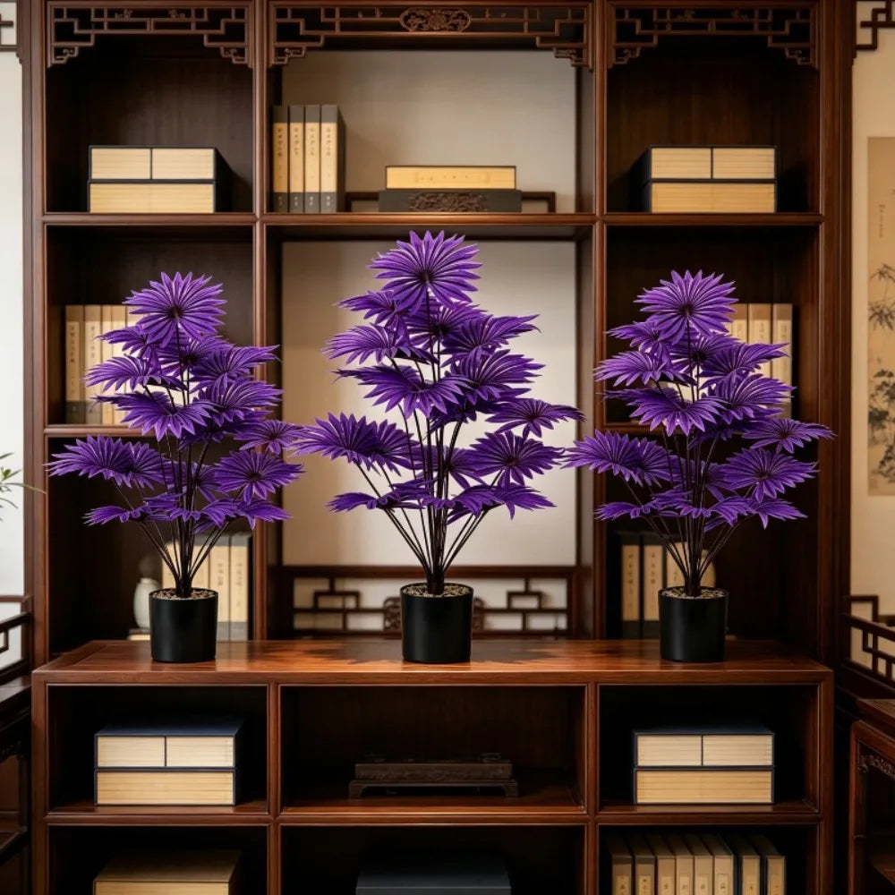 3pc Simulation Artificial Plant Purple Palm Fake Tree Green Plant with 36Leaves Niversal Indoor/Outdoor Display in All Seasons