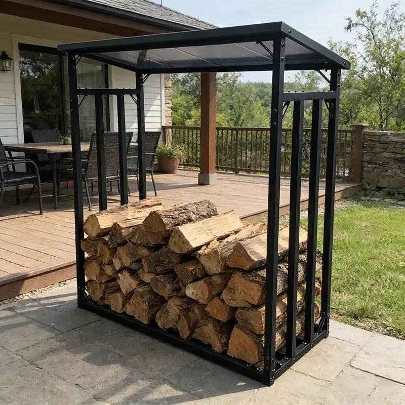 Premium Powder Coated Firewood Log Storage Holder for Fire Pit Patio Deck Rust Solid Construction Practical Firewood