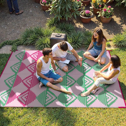 VIKAMA Outdoor Carpet Terrace Durable Machine-Washable Linen Rug Foldable Portable RV Camping Picnic Mat