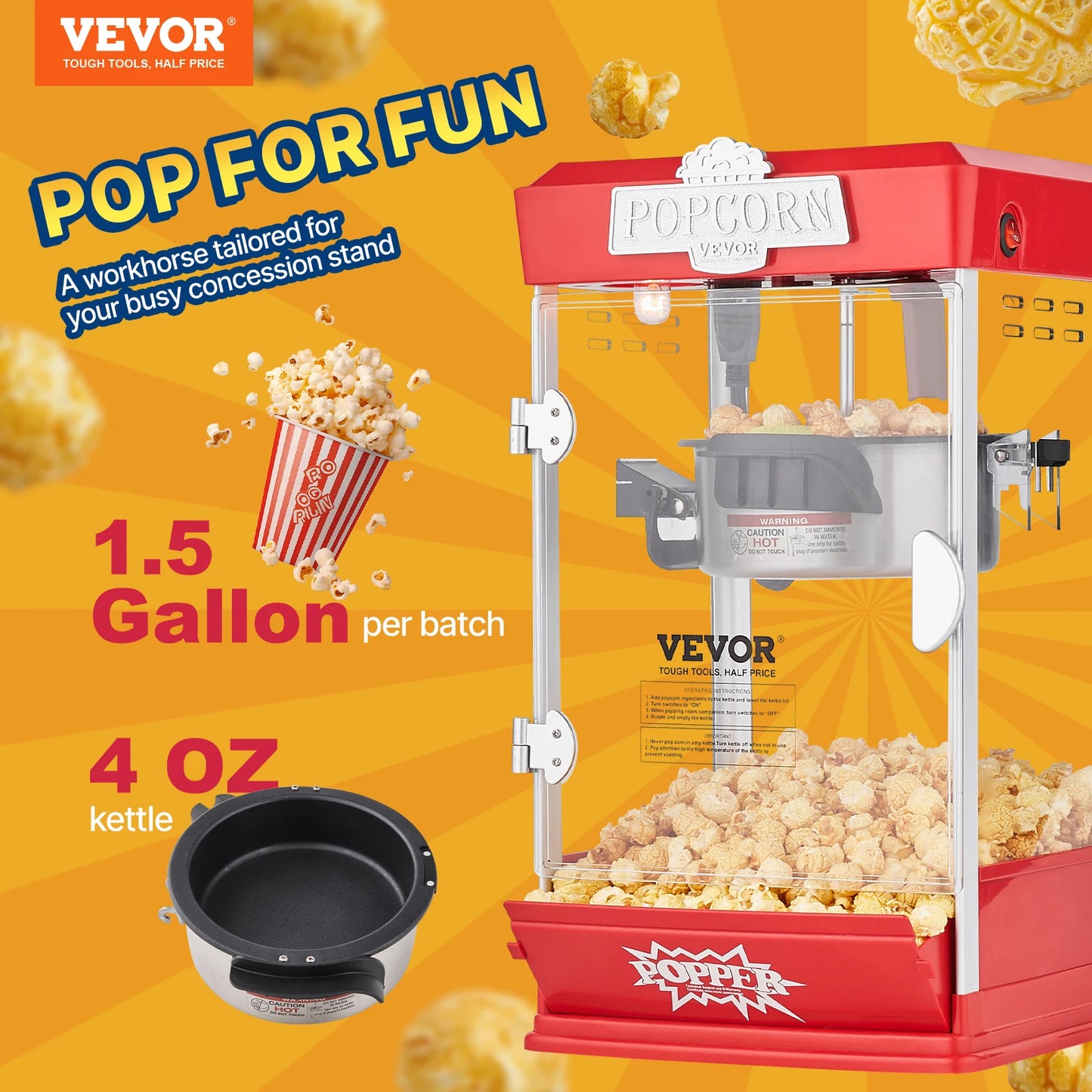 SucceBuy 4Oz Popcorn Maker Commercial Popcorn Machine Countertop Popcorn Maker Includes Tabletop Popcorn Maker 1.5 Gal per Batch