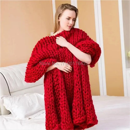 Grey Soft Knitted Blanket Winter Thick Sofa Throw Large Yarn Roving Blanket Chunky Handmade Weight Blankets Nordic Home Decor