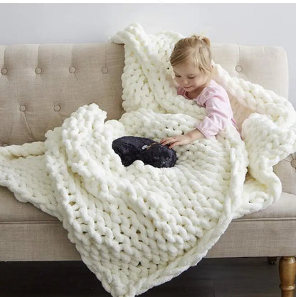 Hand Chunky Knitted Blanket Thick Yarn Merino Wool Bulky Knitting Throw Blankets Throw Carpets Soft Warm Winter Home Sofa Bed