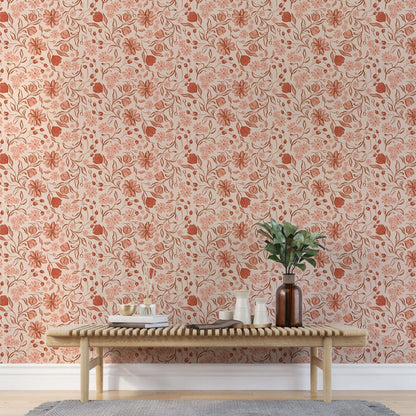 2m/3m Self Adhesive Wallpaper Rural Flowers Retro Plants Background Wall Paper Bedroom Entrance Renovation Wall Sticker
