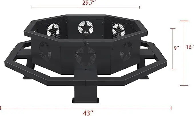 43 inch Large Fire Pit, Outdoor Fire Pit with Heavy Duty truction, Wood Burning Fire Pits for Outside Octagonal Firt