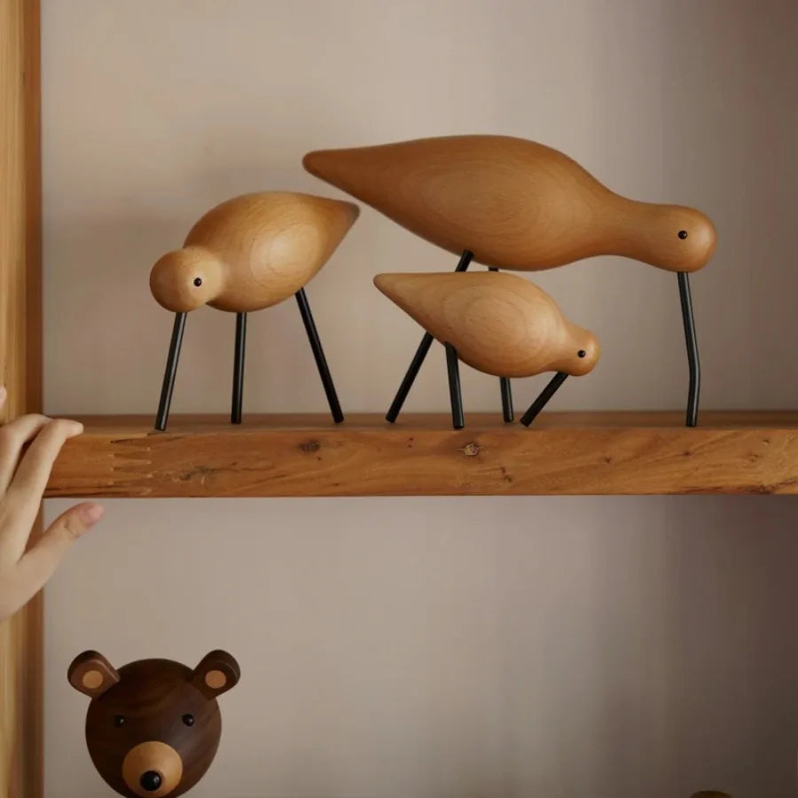 Nordic Style Wooden Short Bird Ornaments Creative Abstract Animal Statues Home Decor Bird Sculpture Living Room Desktop Crafts
