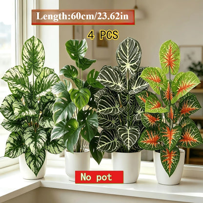 4pcs Artificial Plant Set Broadleaf Tropical Rainforest Palm Tree Indoor Outdoor Potted Plants for Wedding Office Hotel Garden