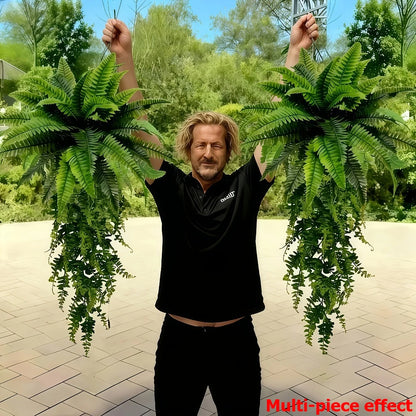 5PC Artificial Boston Fern&Hanging Plants Outdoor/Indoor Low-Maintenance Fake Foliage Suitable for Weddings, Garden, Patio Decor