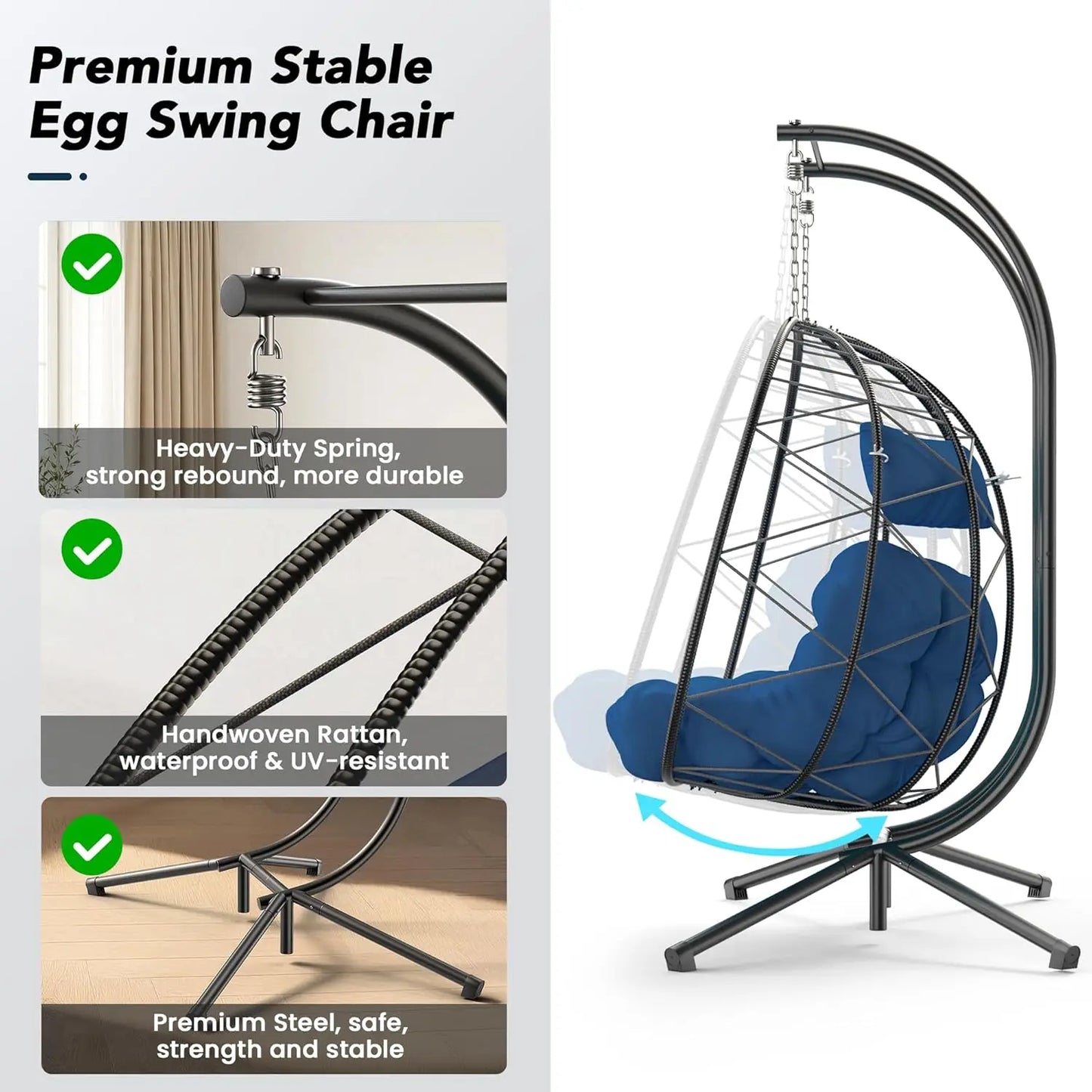 2-Person Wicker Hanging Egg Chair with Stand- 700 lb Capacity, Indoor/Outdoor Double Egg Swing Hammock Chair , Customized