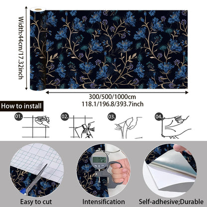 Dark Dandelion Floral Self Adhesive Wall Blue Plant Pattern Waterproof Removable Wallpaper Bedroom Bathroom Home Wall Decor Film