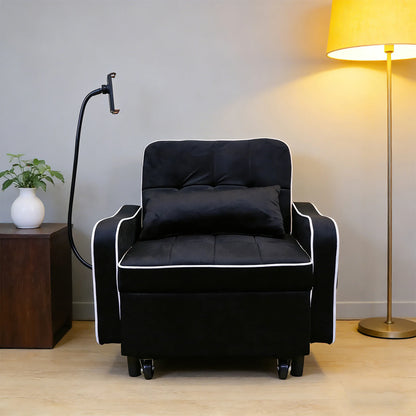 3 in 1 Convertible Sofa Chair, Pull Out Sleeper Sofa Bed with Moving Wheels, Phone Holder, USB Port, Wing Table, Sofa Bed with Adjustable Backrest for Living Room, Bedroom