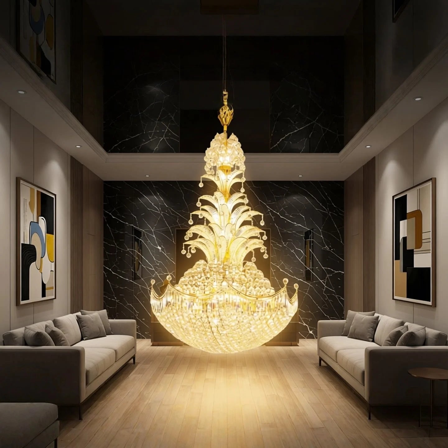 Modern Loft Duplex Villa Living Room Led Crystal Hanging Home Decoration Hollow Mid Floor Light Staircase Long Pendant Light