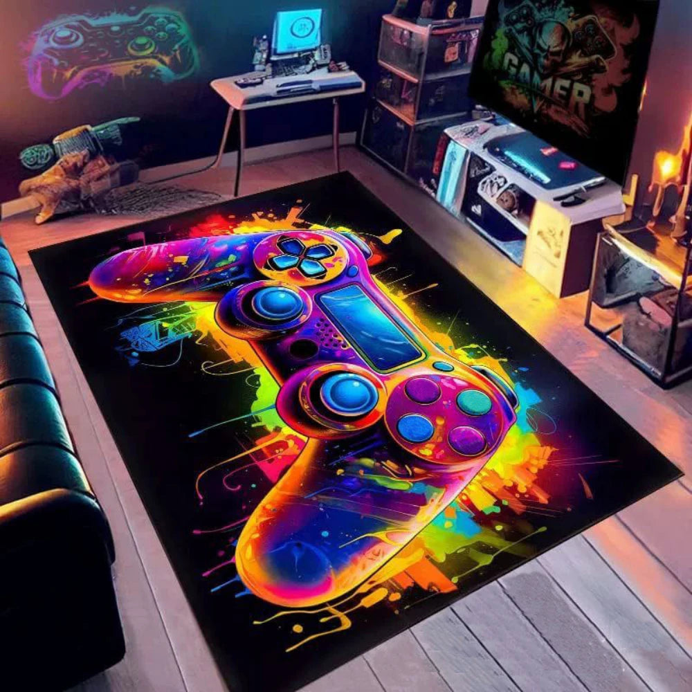 Gaming Rug for Boys Room Gamer Rug with Controller Design Rug for Game Room Bedroom Decor Non-slip Machine Washab Mat Doormat