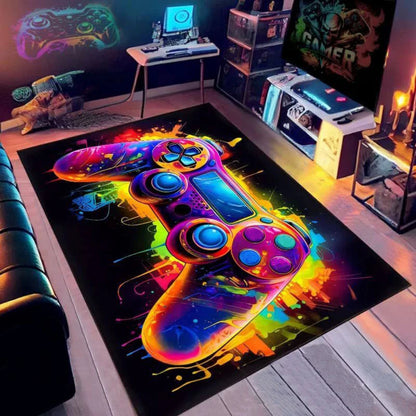 Gaming Rug for Boys Room Gamer Rug with Controller Design Rug for Game Room Bedroom Decor Non-slip Machine Washab Mat Doormat