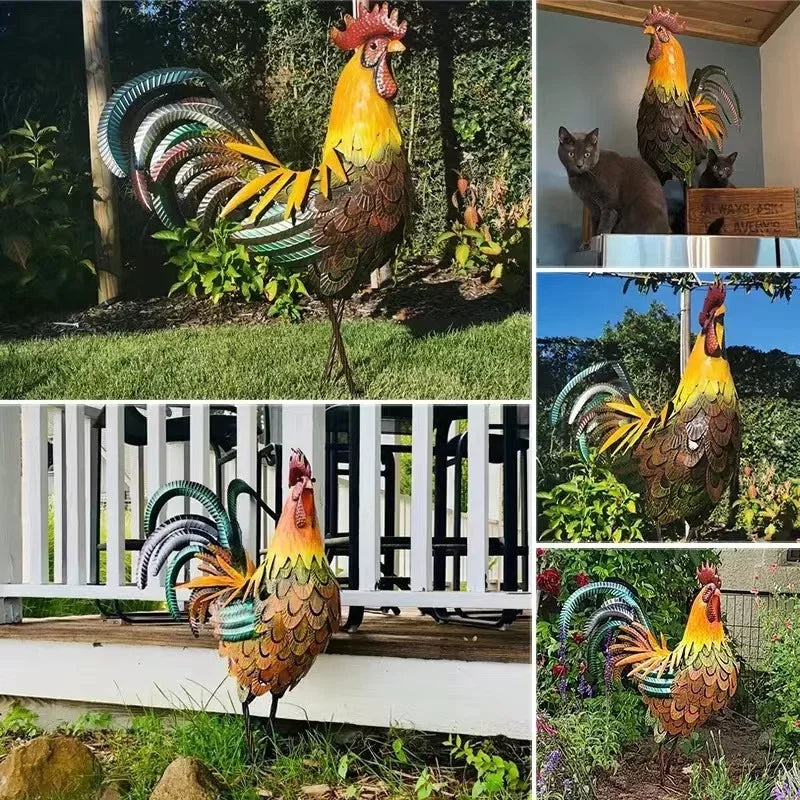 1Pcs Metal Garden Sculpture Iron Rooster Statue Home Garden Decoration Outdoor Handicraft Shelf Wall Sculpture Animal Craft Gift