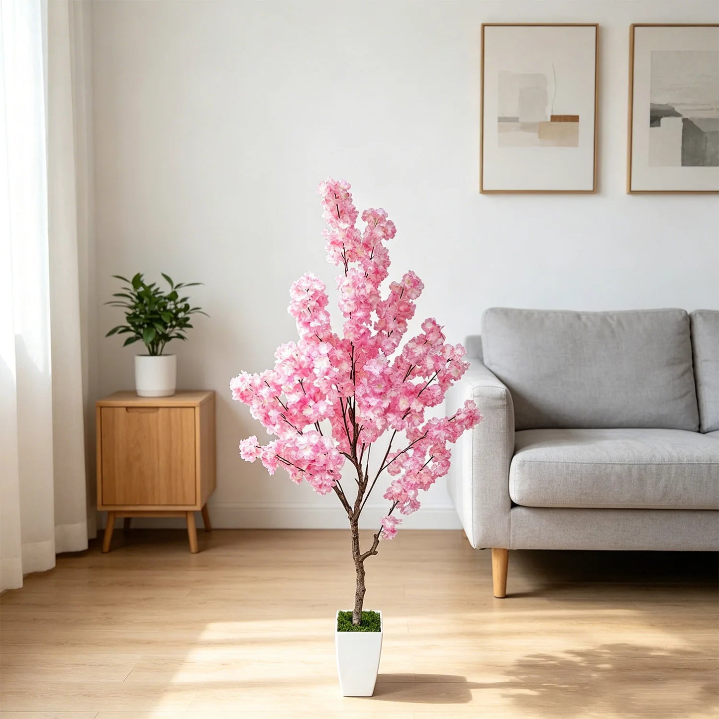 160-210cm/6.9ft Artificial Cherry Blossom Tree Plant Indoor Outdoor Ornament Fake Plant for Home Wedding Party Living Room Decor