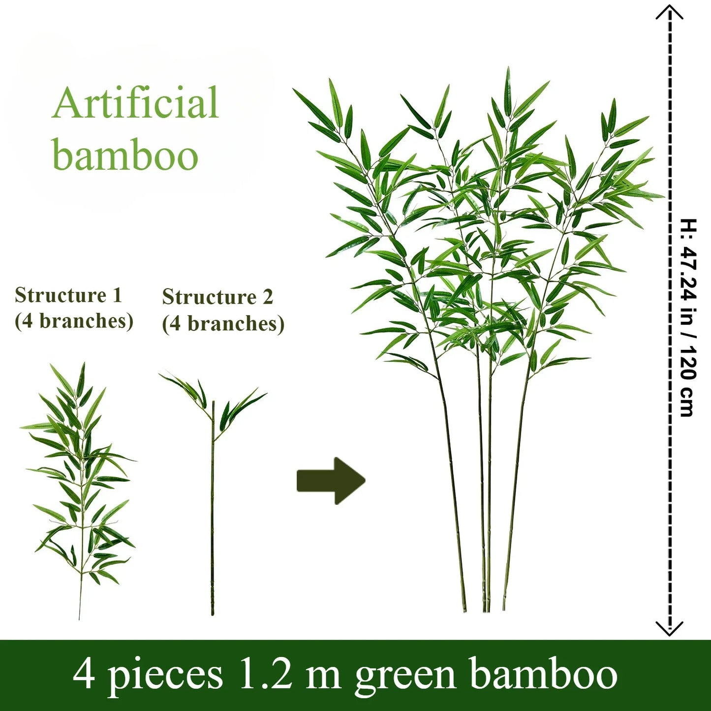 Artificial Green Bamboo Fadeless Disassembling Bamboo 120CM To 240CM False Plant Indoor and Outdoor Courtyard Decoration
