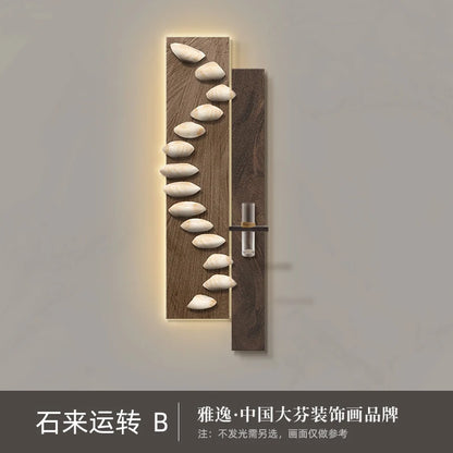Living room decoration painting, light luxury, high-end feeling, background wall hanging painting, hanging painting wall lamp